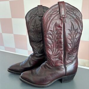Tony Lama Maroon and Tan Cowboy Boots